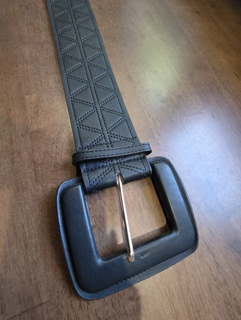 SHEIN Black Wide Waist Belt Quilted Geometric Pattern Square Buckle Boho